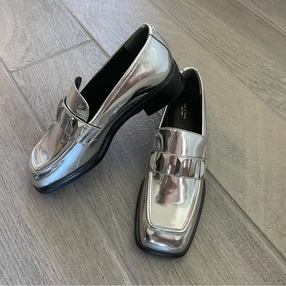 Rag &amp; Bibs Silver Metallic Maxwell Loafers Leather size 38/ 9