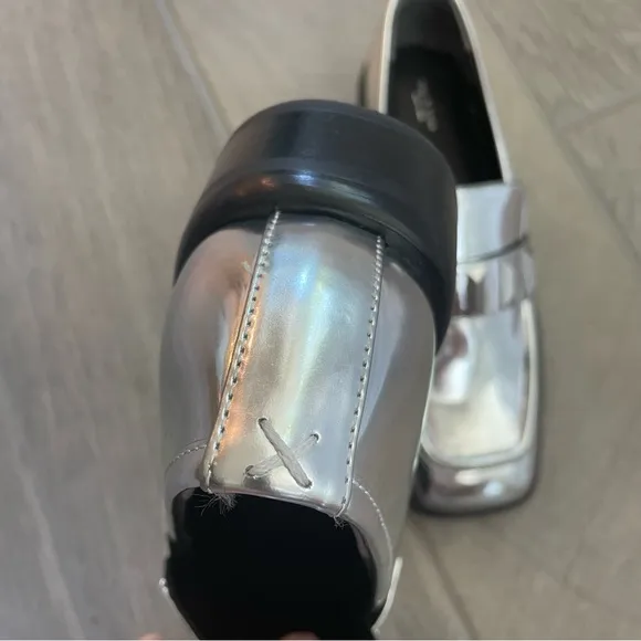 Rag &amp; Bibs Silver Metallic Maxwell Loafers Leather size 38/ 9