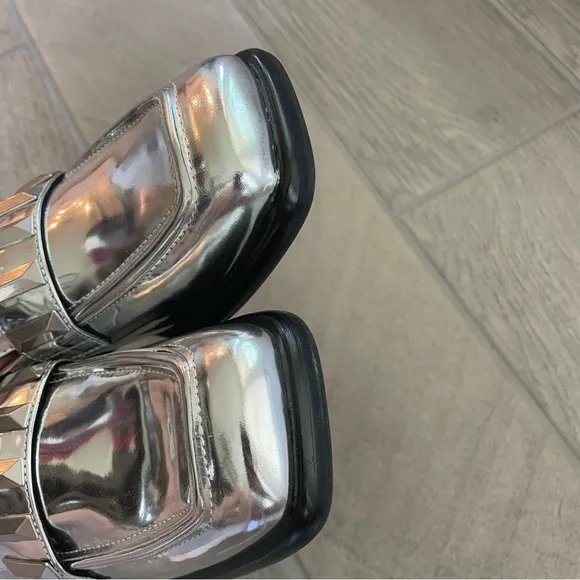 Rag &amp; Bibs Silver Metallic Maxwell Loafers Leather size 38/ 9