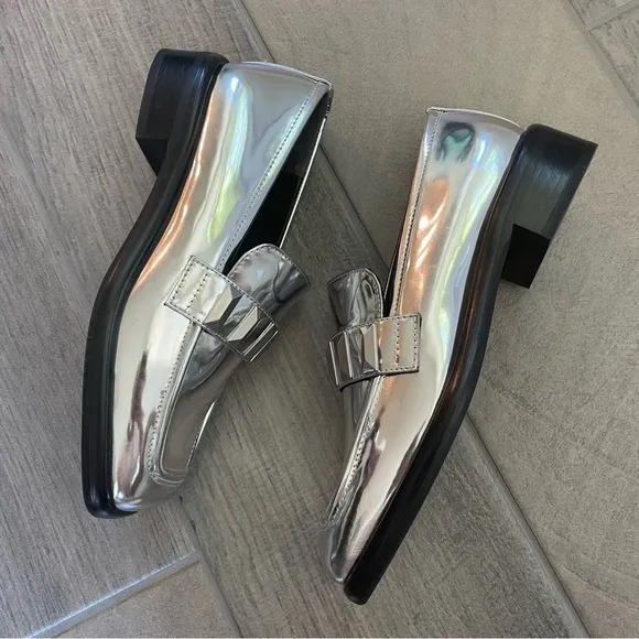 Rag &amp; Bibs Silver Metallic Maxwell Loafers Leather size 38/ 9