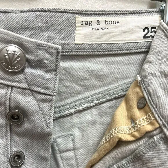 Rag &amp; Bone Anchor Denim Jean Skirt Midi A-Line Frayed Hem Gray size 25