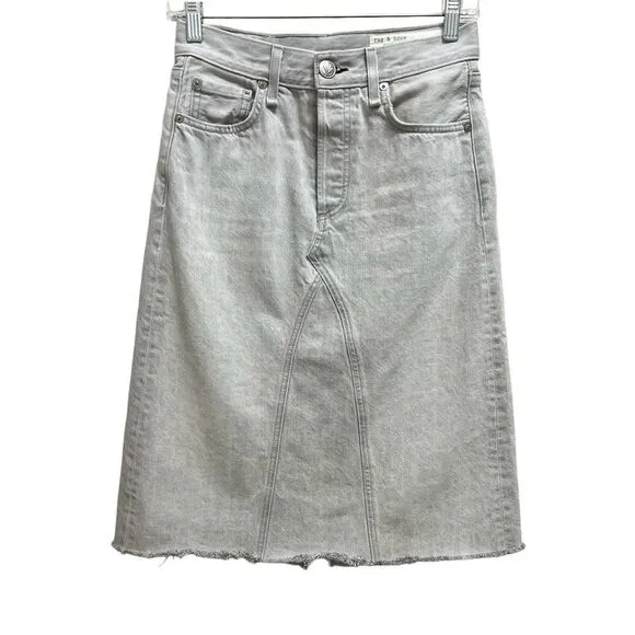 Rag &amp; Bone Anchor Denim Jean Skirt Midi A-Line Frayed Hem Gray size 25