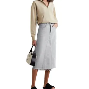 Rag &amp; Bone Anchor Denim Jean Skirt Midi A-Line Frayed Hem Gray size 25