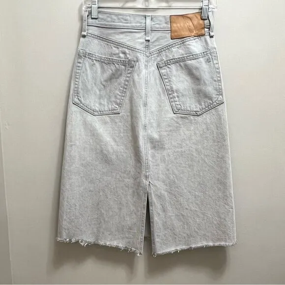 Rag &amp; Bone Anchor Denim Jean Skirt Midi A-Line Frayed Hem Gray size 25