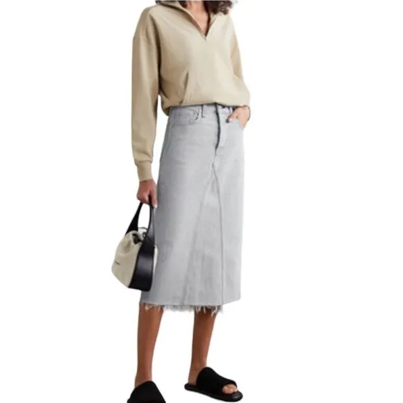 Rag &amp; Bone Anchor Denim Jean Skirt Midi A-Line Frayed Hem Gray size 25