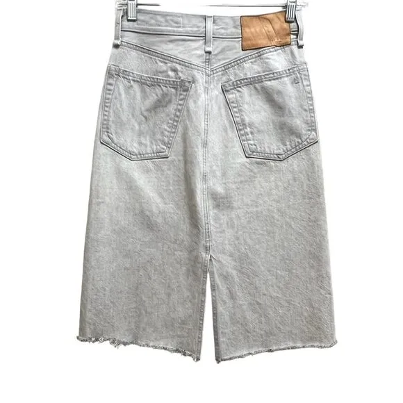 Rag &amp; Bone Anchor Denim Jean Skirt Midi A-Line Frayed Hem Gray size 25