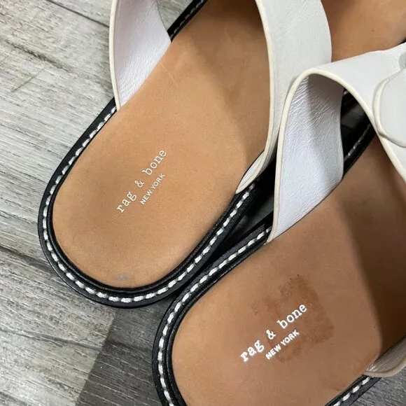 Rag &amp; Bone Ansley Leather Flat Thong Sandals Whites Women’s Size 38