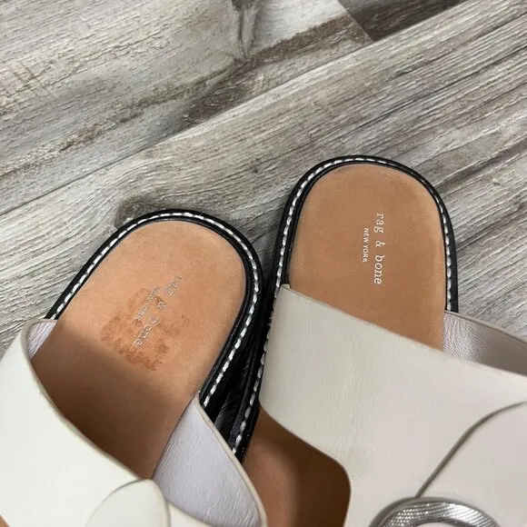 Rag &amp; Bone Ansley Leather Flat Thong Sandals Whites Women’s Size 38