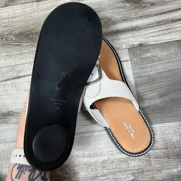 Rag &amp; Bone Ansley Leather Flat Thong Sandals Whites Women’s Size 38