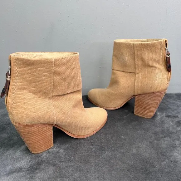 Rag &amp; Bone Boot Bootie Newbury Classic Canvas size 7.5 Khaki Tan Beige Heels
