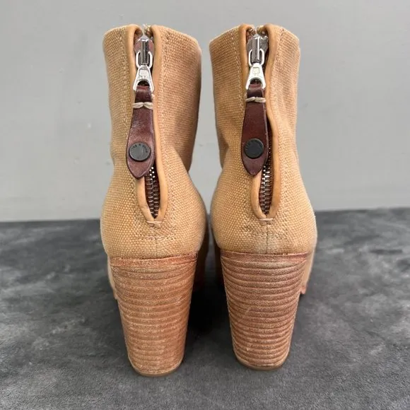 Rag &amp; Bone Boot Bootie Newbury Classic Canvas size 7.5 Khaki Tan Beige Heels