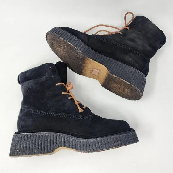 Rag &amp; Bone Boots Women EU37.5/US7.5 Sloane Black Calf Suede Platform Lace-up