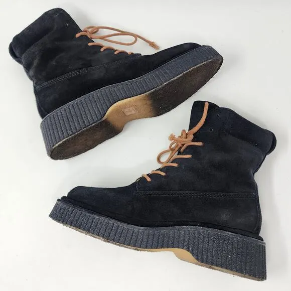 Rag &amp; Bone Boots Women EU37.5/US7.5 Sloane Black Calf Suede Platform Lace-up