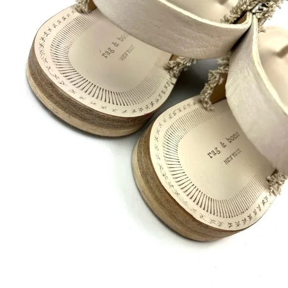 Rag &amp; Bone Claire Cream Leather Canvas Flat Sandals size 7
