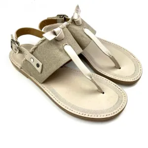 Rag &amp; Bone Claire Cream Leather Canvas Flat Sandals size 7