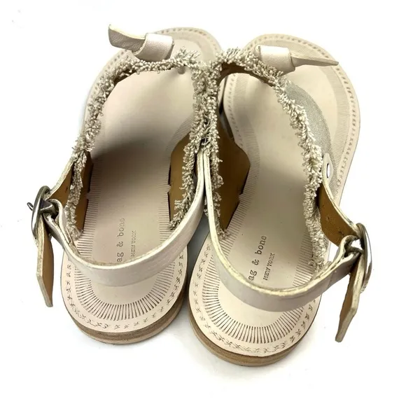 Rag &amp; Bone Claire Cream Leather Canvas Flat Sandals size 7