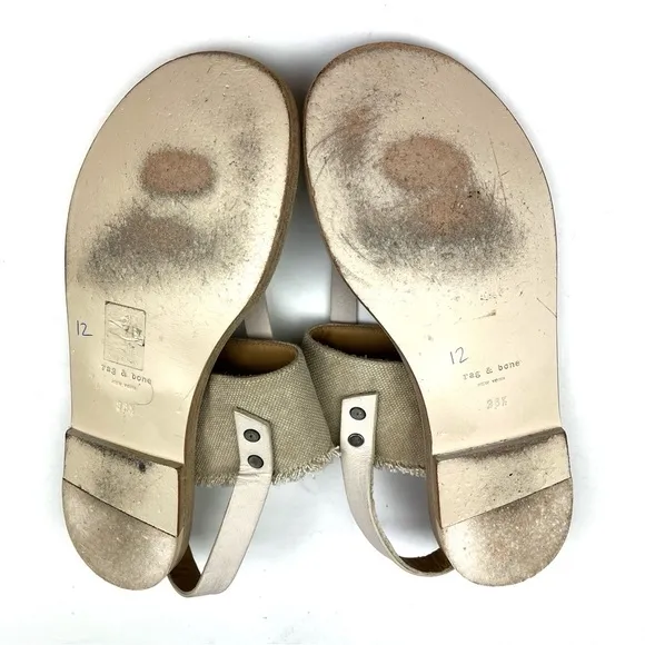 Rag &amp; Bone Claire Cream Leather Canvas Flat Sandals size 7