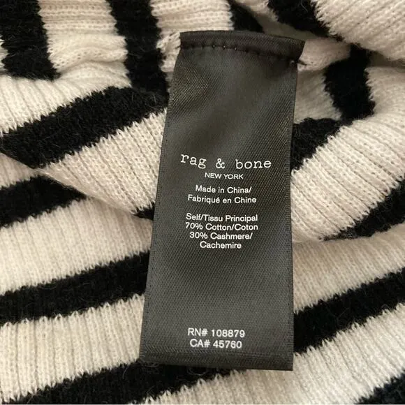 Rag &amp; Bone Dress Kate Stripe T-Neck Cashmere/Cotton Blend Dress Size Small