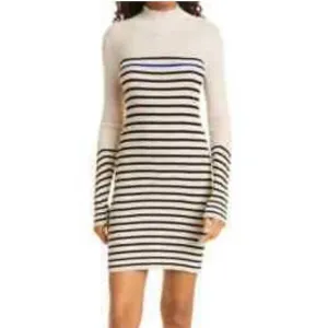 Rag &amp; Bone Dress Kate Stripe T-Neck Cashmere/Cotton Blend Dress Size Small