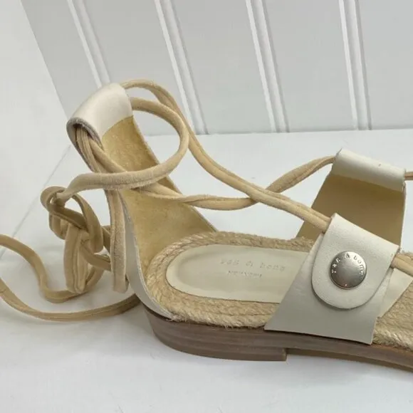 Rag &amp; Bone Evelyn Lace up Flat Leather Sandal Size in Ivory color Size 9