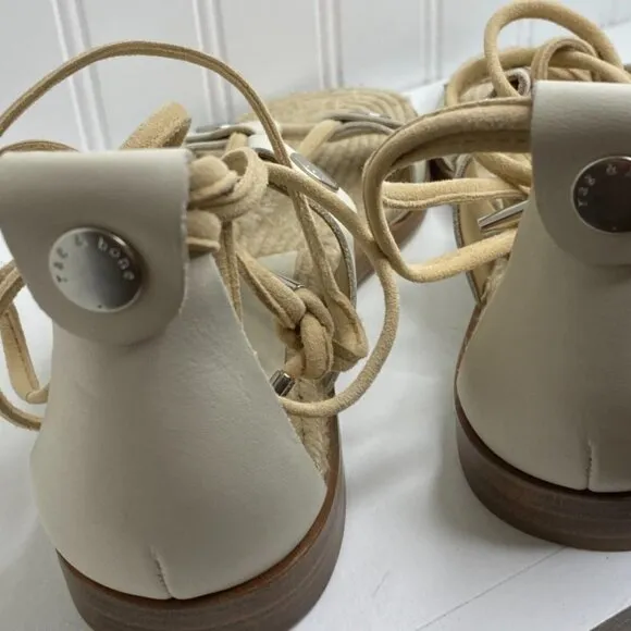 Rag &amp; Bone Evelyn Lace up Flat Leather Sandal Size in Ivory color Size 9