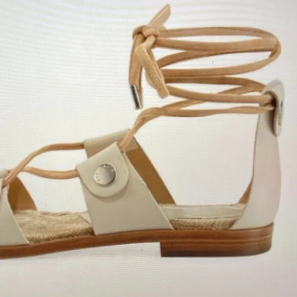 Rag &amp; Bone Evelyn Lace up Flat Leather Sandal Size in Ivory color Size 9