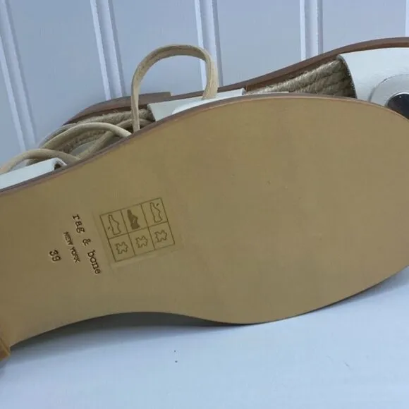 Rag &amp; Bone Evelyn Lace up Flat Leather Sandal Size in Ivory color Size 9