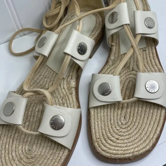 Rag &amp; Bone Evelyn Lace up Flat Leather Sandal Size in Ivory color Size 9