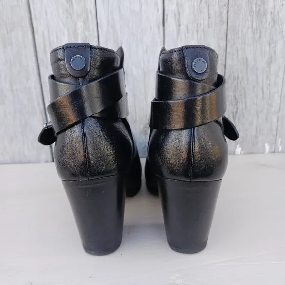 Rag &amp; Bone Harlow Womens Sz 36.5 Booties Black Leather Ankle Boots High Heel