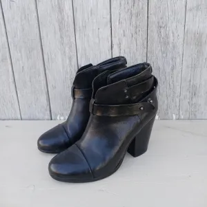 Rag &amp; Bone Harlow Womens Sz 36.5 Booties Black Leather Ankle Boots High Heel
