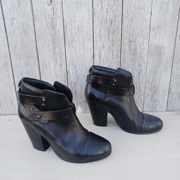 Rag &amp; Bone Harlow Womens Sz 36.5 Booties Black Leather Ankle Boots High Heel