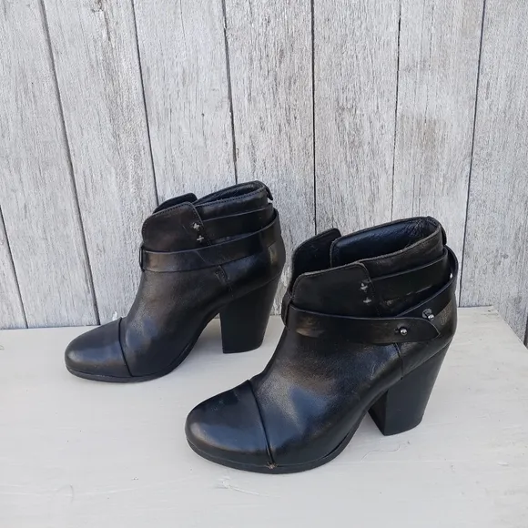 Rag &amp; Bone Harlow Womens Sz 36.5 Booties Black Leather Ankle Boots High Heel
