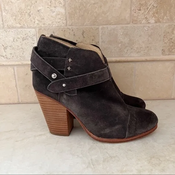 rag &amp; bone Harrow Suede Booties Harness Stacked Heel Strap Boots