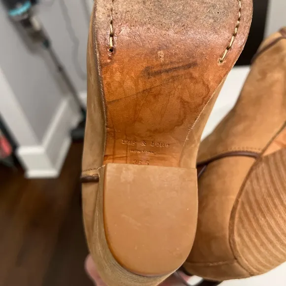 Rag &amp; Bone Kinsey Bootie Camel Suede Leather 36.5 / US 6.5 Heel Boots‎ Slip On