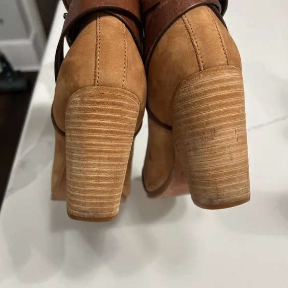 Rag &amp; Bone Kinsey Bootie Camel Suede Leather 36.5 / US 6.5 Heel Boots‎ Slip On