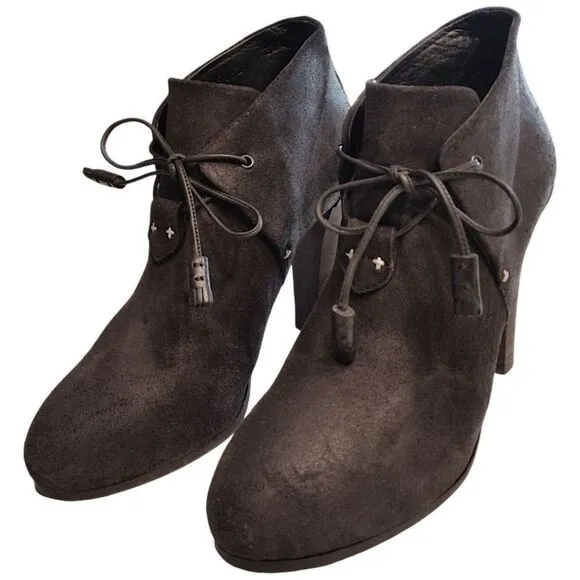 Rag &amp; Bone 'Lovell' Suede Leather Lace Up Ankle Heeled Boots, Size 38.5, Black