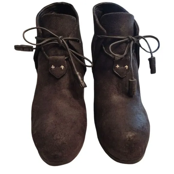 Rag &amp; Bone 'Lovell' Suede Leather Lace Up Ankle Heeled Boots, Size 38.5, Black