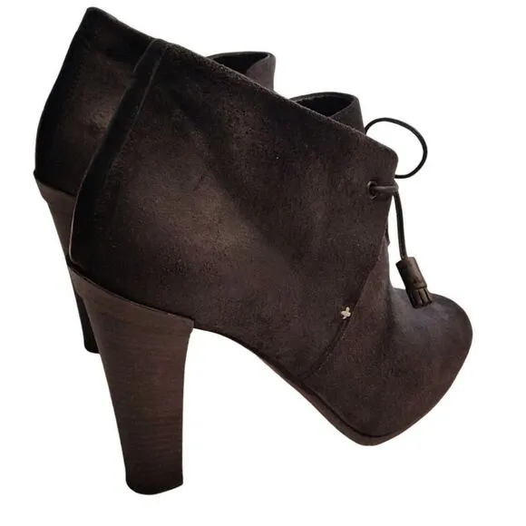 Rag &amp; Bone 'Lovell' Suede Leather Lace Up Ankle Heeled Boots, Size 38.5, Black