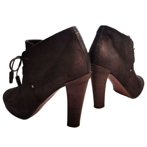 Rag &amp; Bone 'Lovell' Suede Leather Lace Up Ankle Heeled Boots, Size 38.5, Black