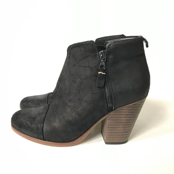 Rag &amp; Bone Margot Boots Booties Womens 38 8 Black Suede Leather Dual Zip Shoes