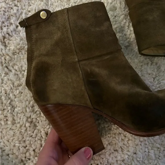 Rag &amp; Bone Mineral Green Suede Leather Bottom Newbury Heeled Booties 36.5