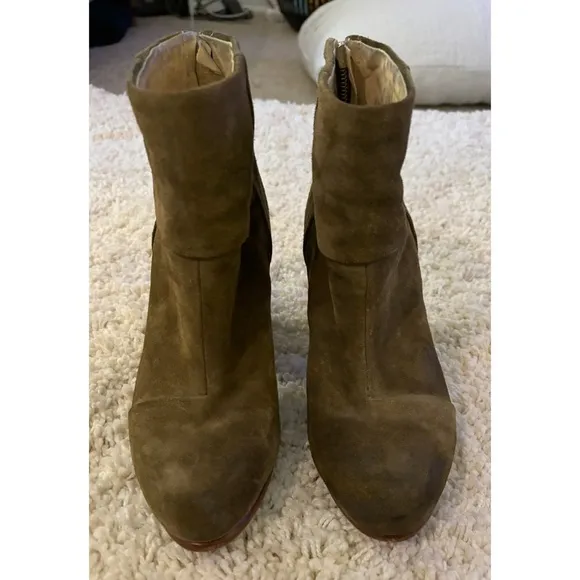Rag &amp; Bone Mineral Green Suede Leather Bottom Newbury Heeled Booties 36.5