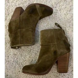 Rag &amp; Bone Mineral Green Suede Leather Bottom Newbury Heeled Booties 36.5