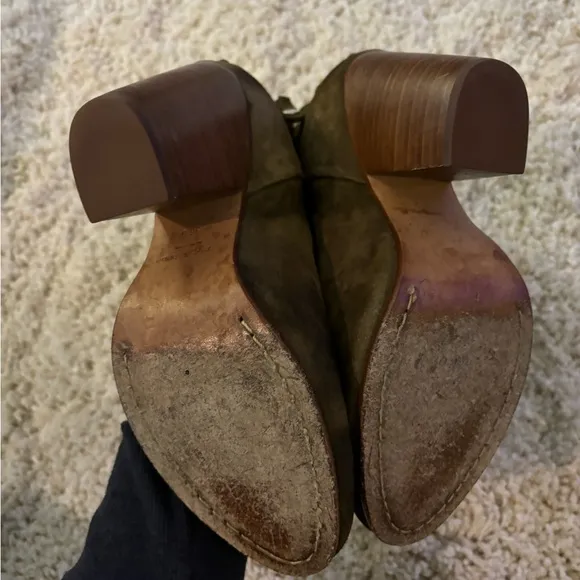 Rag &amp; Bone Mineral Green Suede Leather Bottom Newbury Heeled Booties 36.5