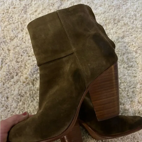 Rag &amp; Bone Mineral Green Suede Leather Bottom Newbury Heeled Booties 36.5