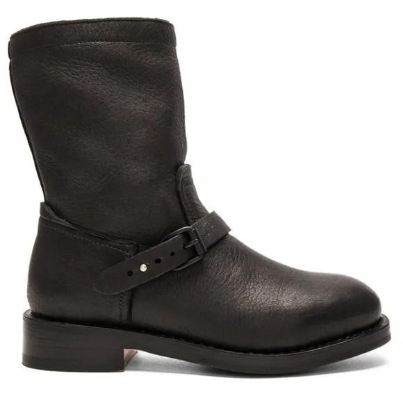 Rag &amp; Bone Oliver Black Leather Slip On Moto Biker Boots Size 37.5