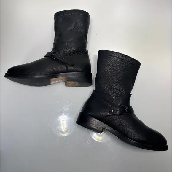 Rag &amp; Bone Oliver Black Leather Slip On Moto Biker Boots Size 37.5