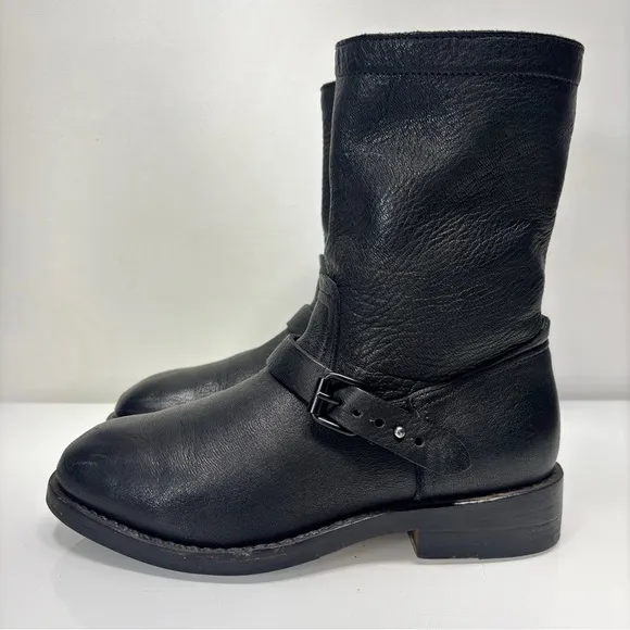 Rag &amp; Bone Oliver Black Leather Slip On Moto Biker Boots Size 37.5