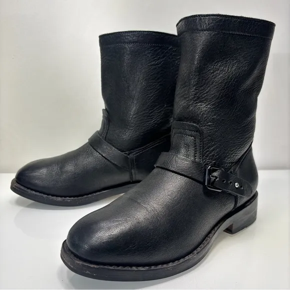 Rag &amp; Bone Oliver Black Leather Slip On Moto Biker Boots Size 37.5