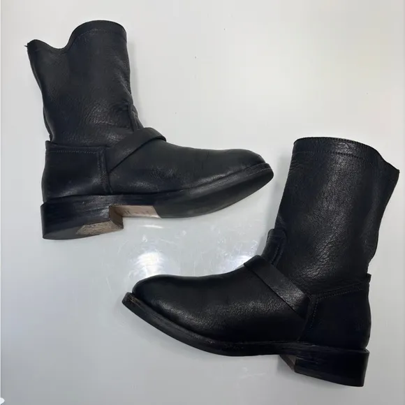 Rag &amp; Bone Oliver Black Leather Slip On Moto Biker Boots Size 37.5
